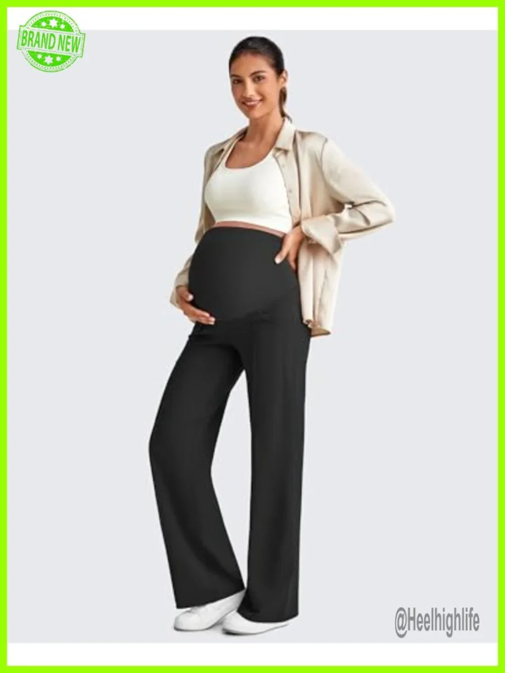 Maternity Pants Over the Belly Wide Leg Yoga Dress Pants with Pockets